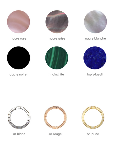 Nuancier de matière et de couleurs pour les bijoux Uchéal - bague luxe femme